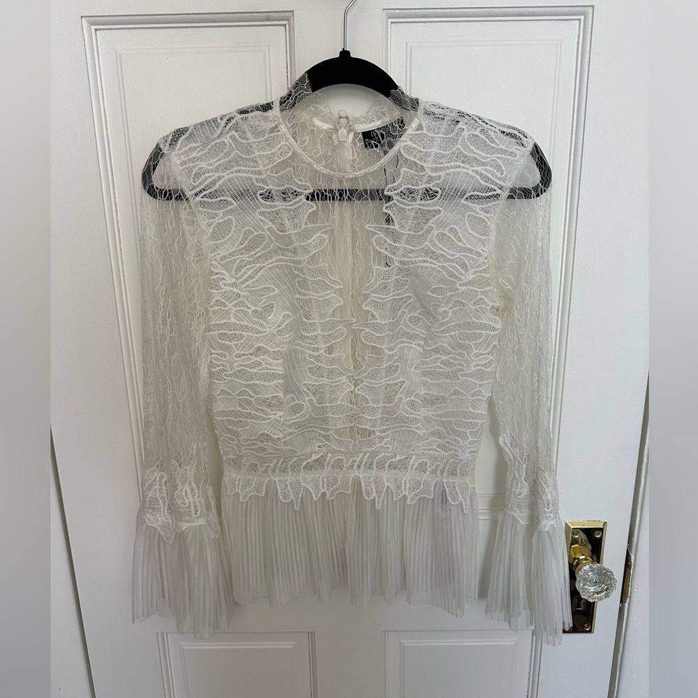 Bardot Ivory Lace Blouse with Ruffled Hem